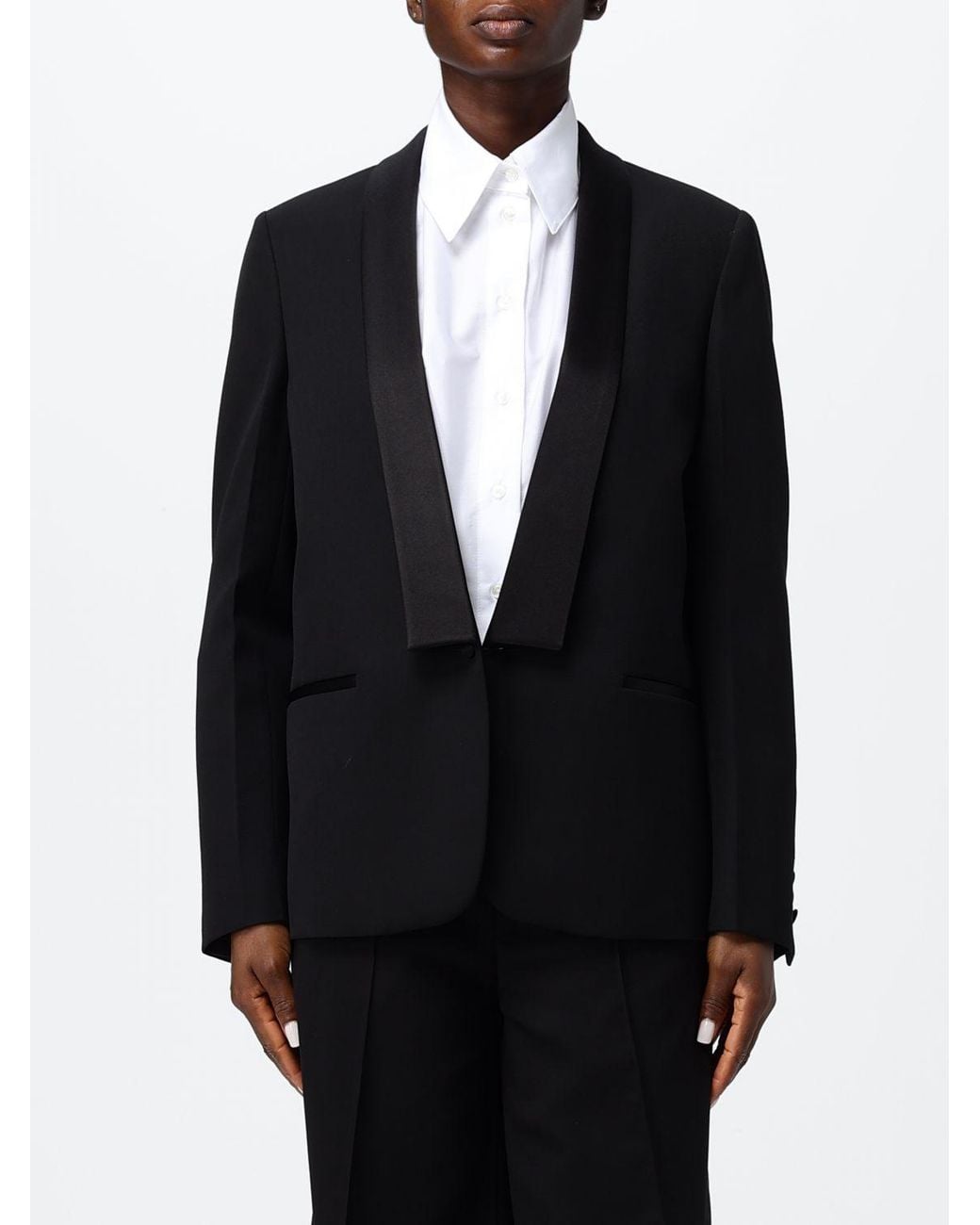 Fendi Black Single-Breasted Cropped Wool Blazer With Satin Shawl Collar