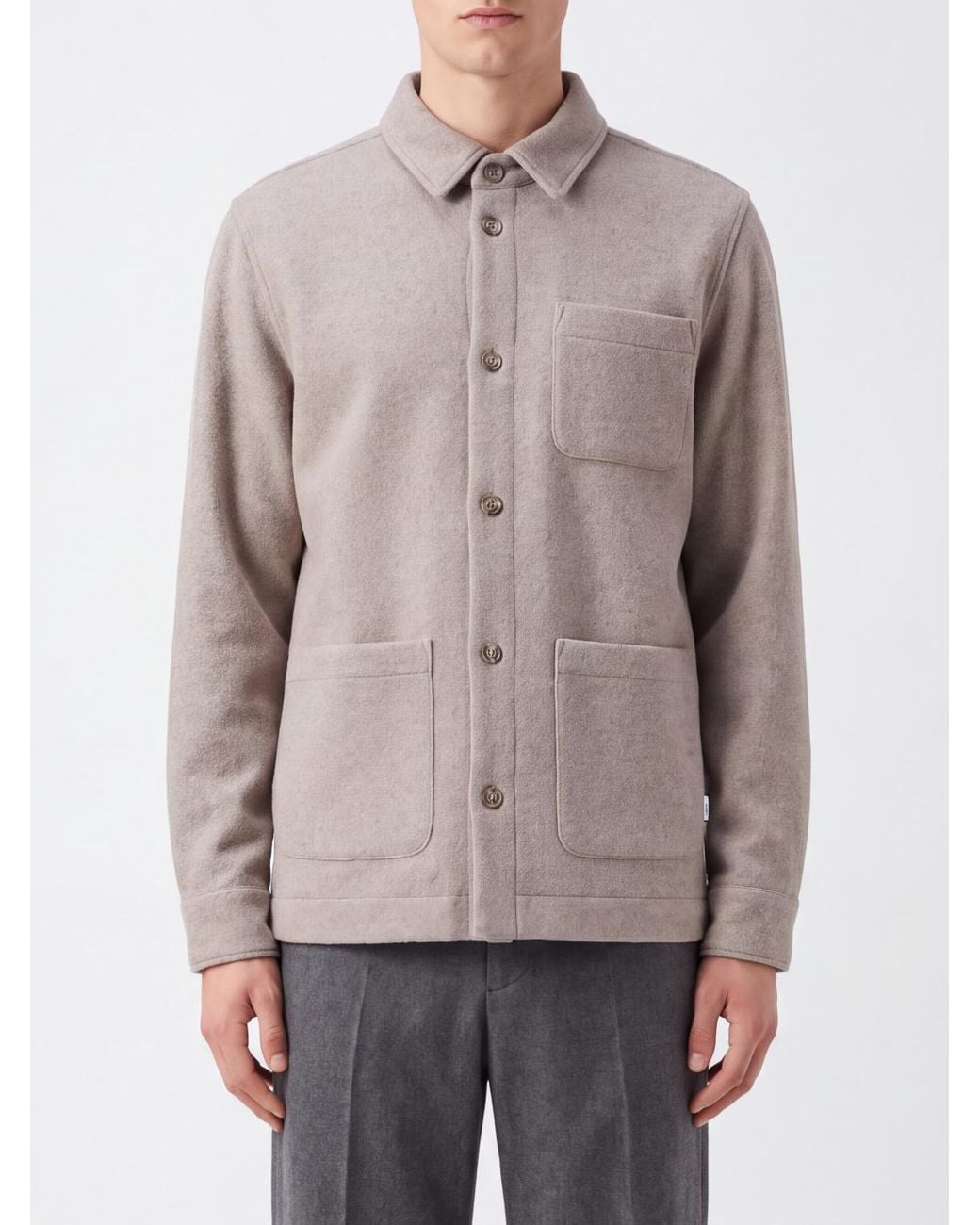 Les Deux Gray Recycled Wool Blend Shirt Jacket With Patch Pockets for men