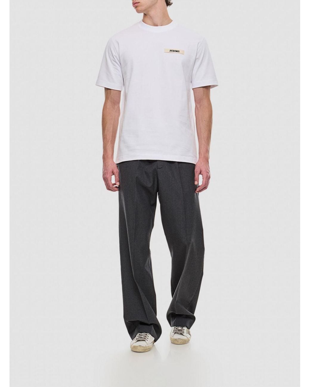Jacquemus White Contrast Appliqué Logo Cotton Crew-Neck T-Shirt for men