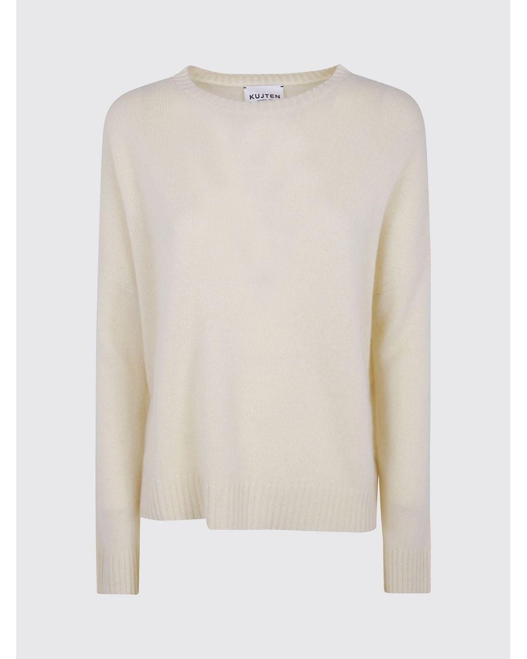 Kujten Natural 100% Cashmere Crewneck Jumper With Long Sleeves And Ribbed Trims