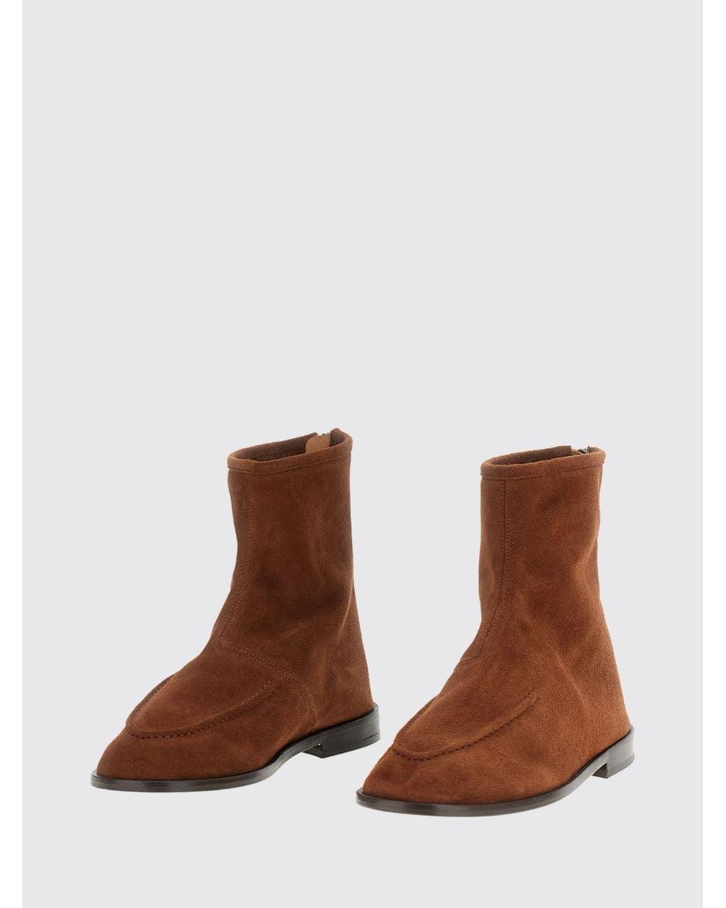 Hereu Brown Juliol Suede Calfskin Ankle Boots With Round Toe