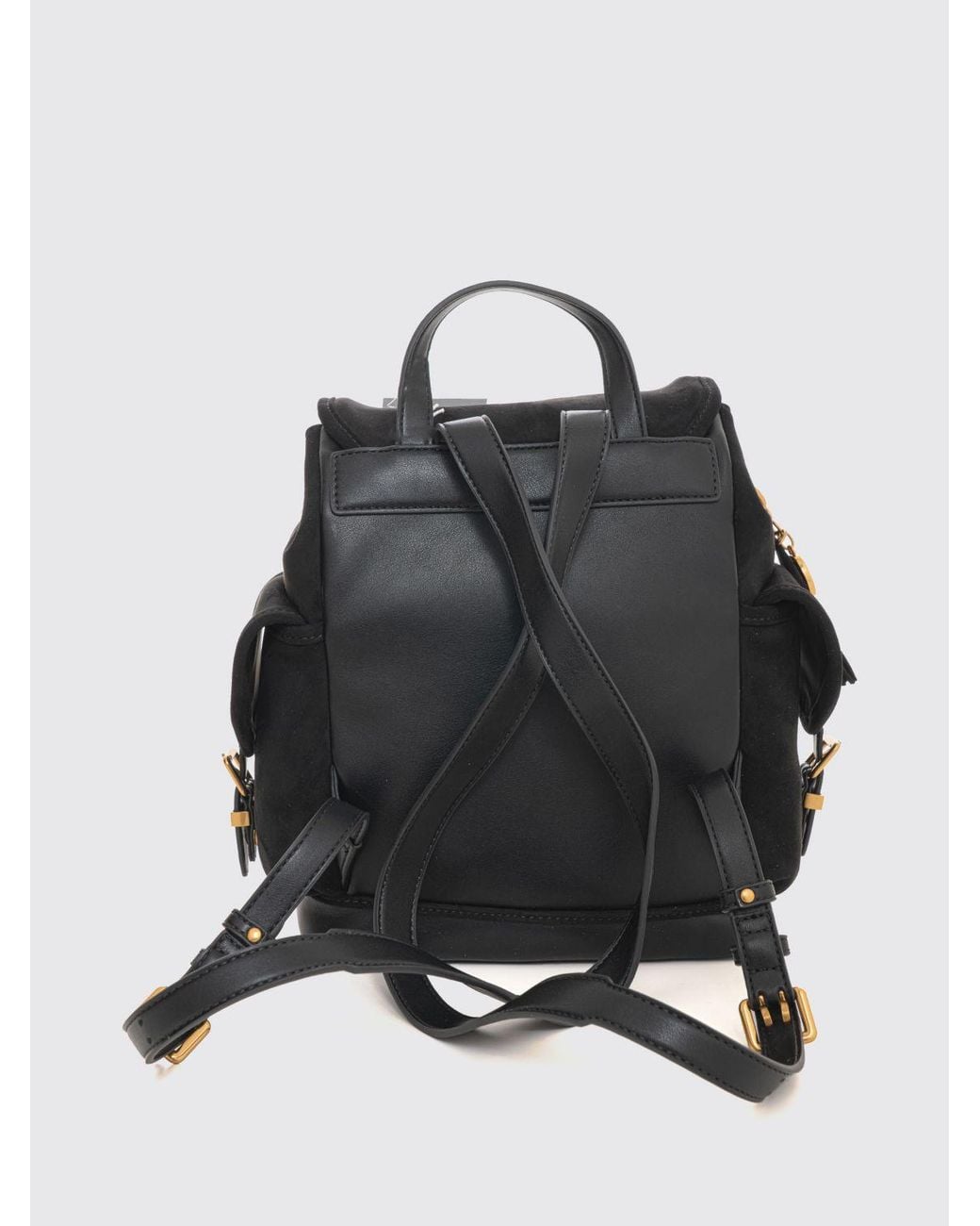 Liu Jo Black Faux Leather Backpack With Flap Closure And Logo Charm