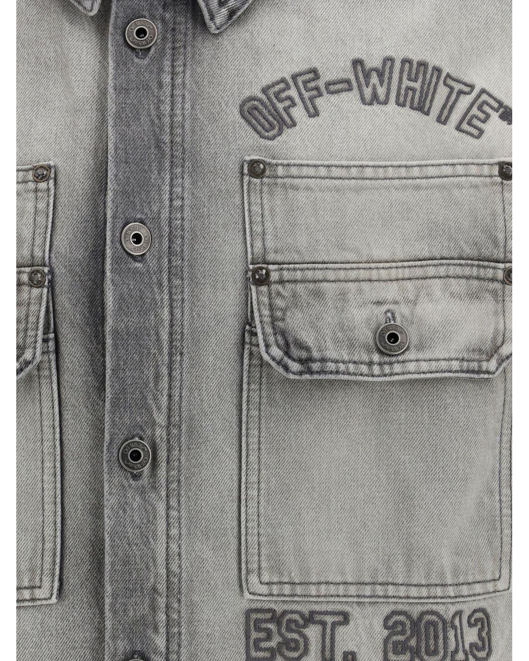 Off-White c/o Virgil Abloh Gray Cotton Denim Shirt With Logo Print for men