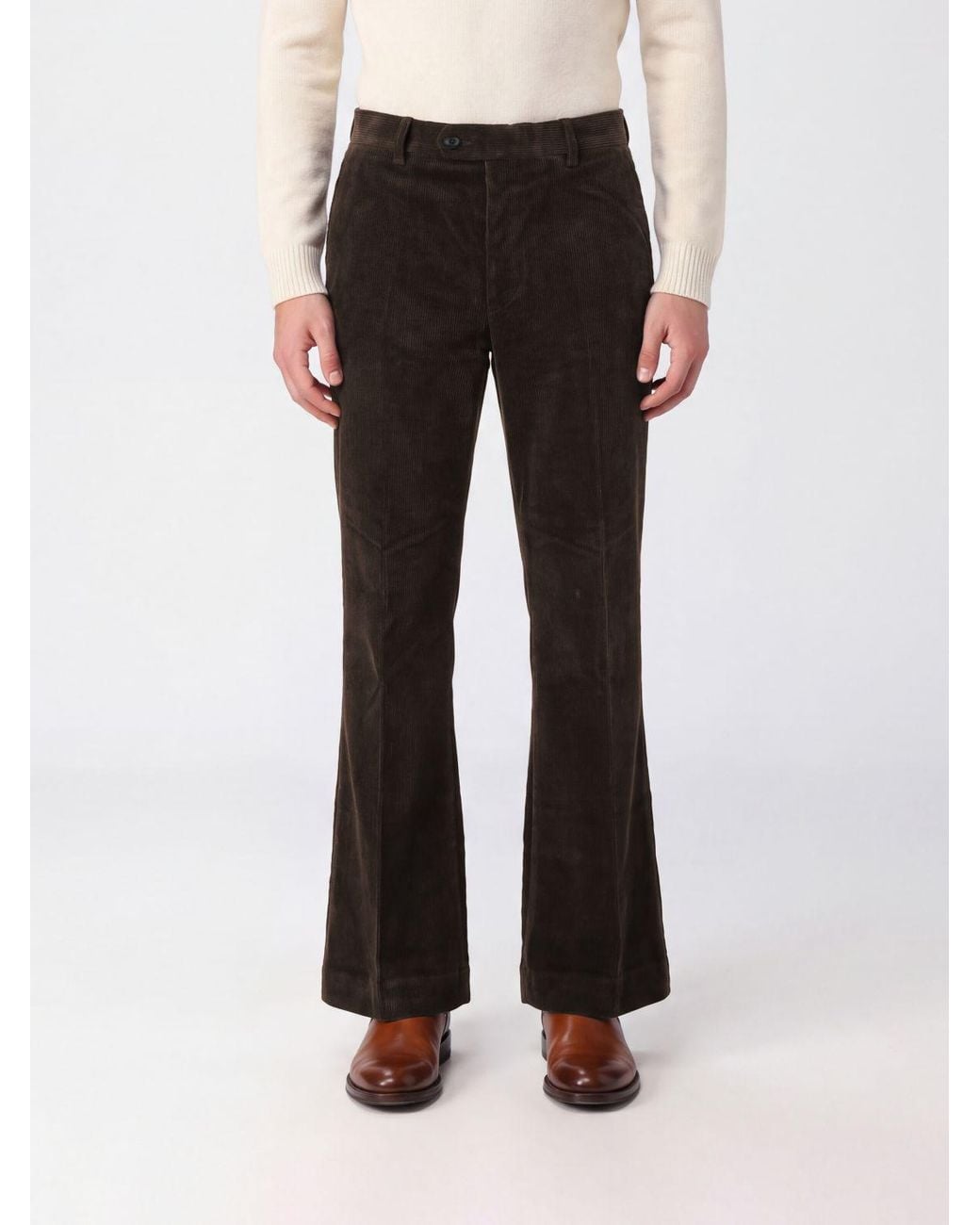 TONYWACK Black Flared Mid-Rise Corduroy Trousers With Off-Centre Closure for men