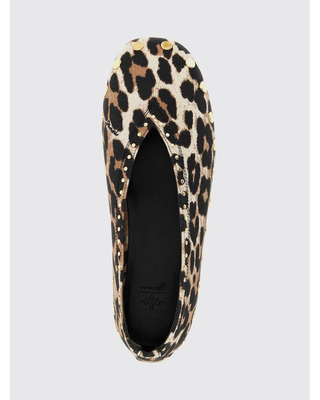 Ganni White Jenny Animal-Print Cotton Ballet Flats With Studs