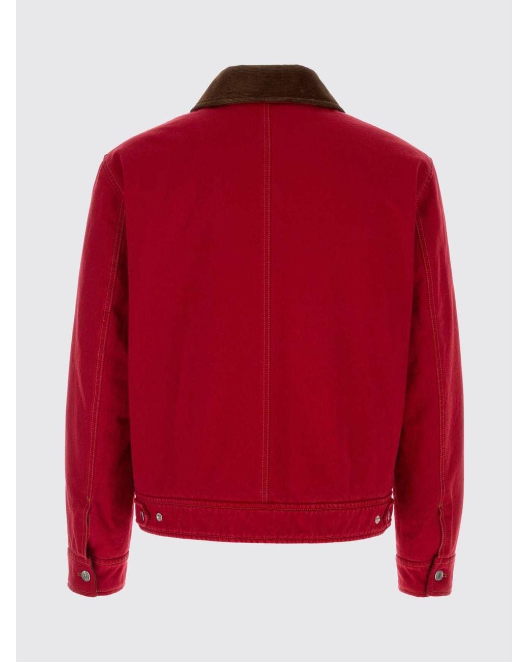 AMI Red Cotton Light Jacket With Corduroy Velvet Collar for men