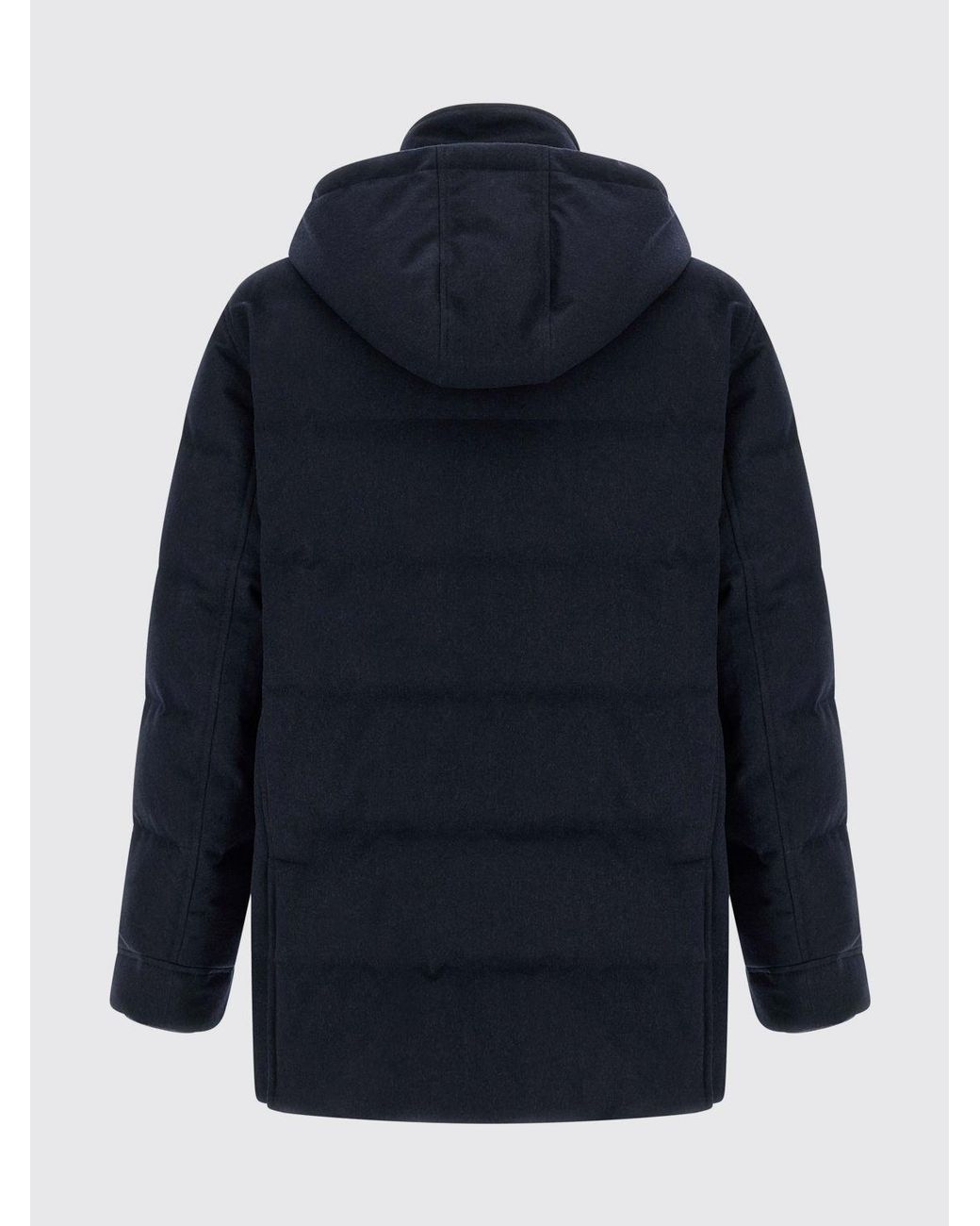 Brunello Cucinelli Blue Padded Wool Parka With Detachable Hood for men