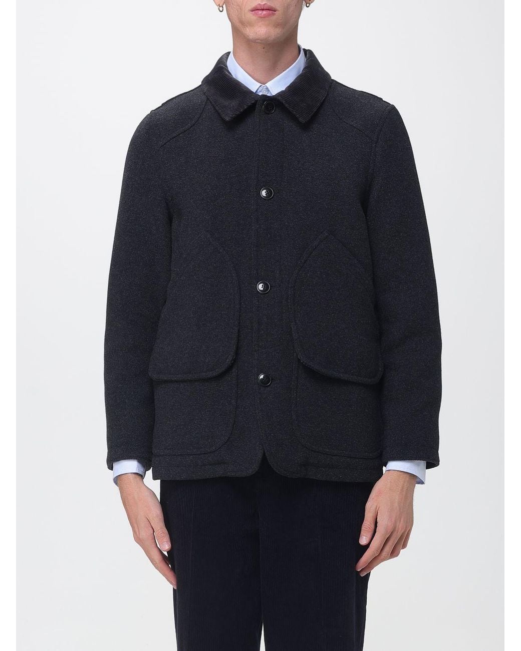 Sebago Blue Short Shirt-Style Polyester Coat With Velvet Collar for men