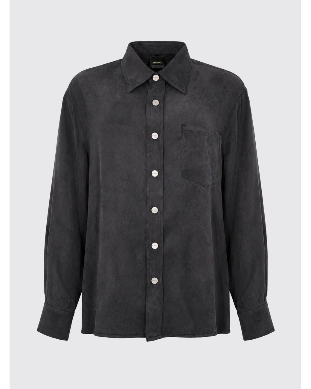 Pinko Gray Cupro And Viscose Twill Shirt With Dropped Shoulders