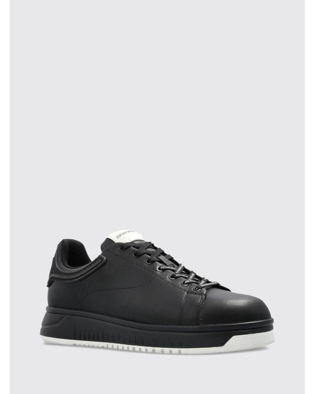 Emporio Armani Black Low Top Bovine Leather Sneakers With Applied Logo for men