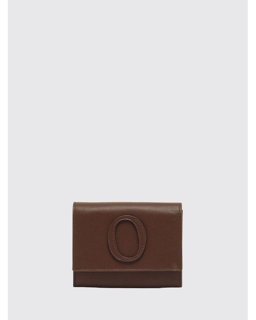 Orciani Brown Leather Bifold Wallet With Flap And Monogram Print