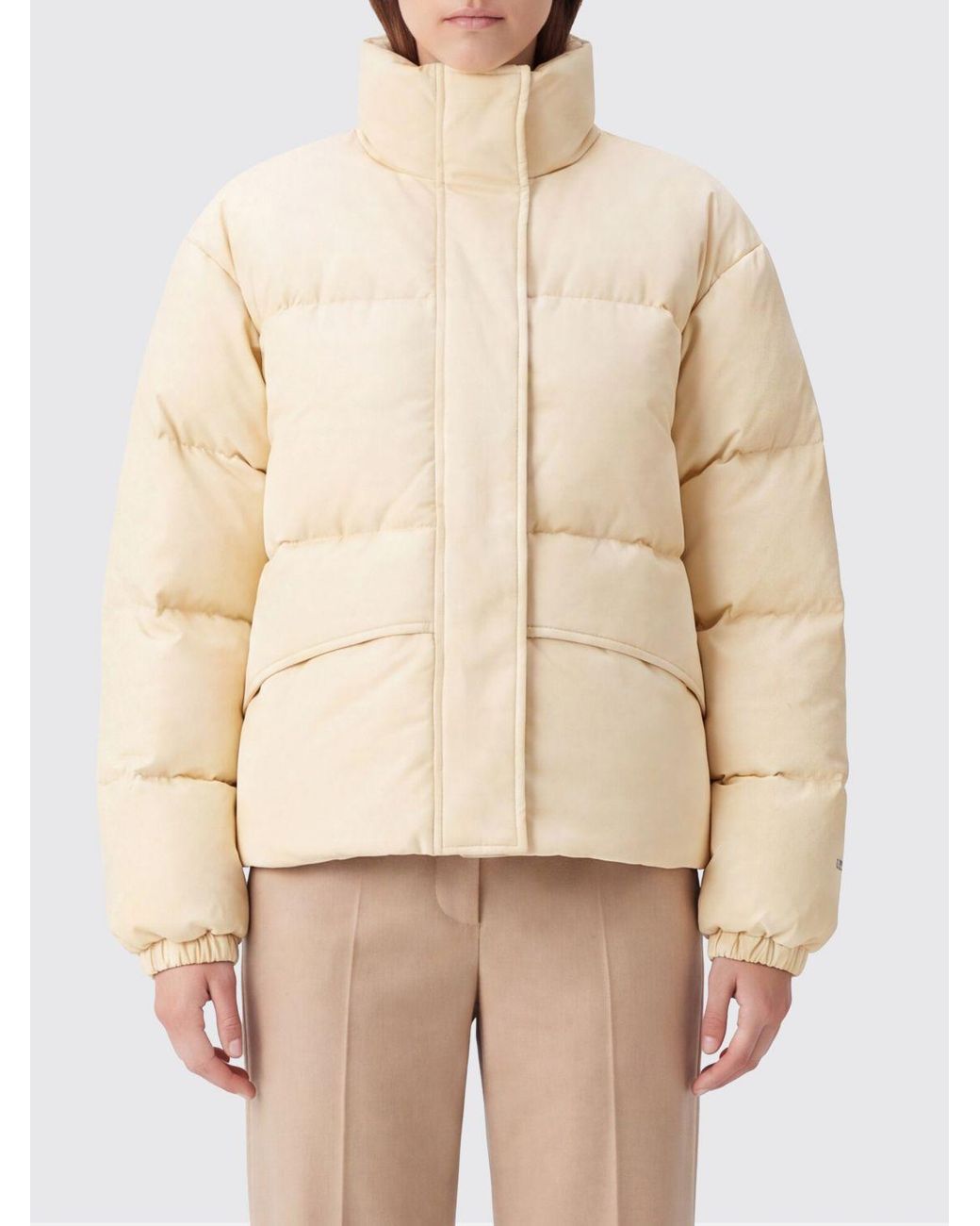 Jil Sander Natural Short Quilted Nylon Puffer Jacket With High Collar