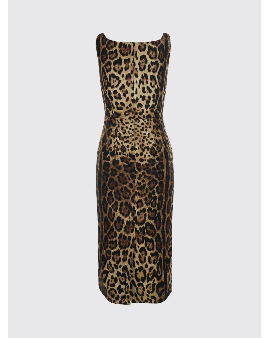 Dolce & Gabbana Natural Dolce &Amp Gabbana Animalier Print Silk Midi Sheath Dress With Square Neckline