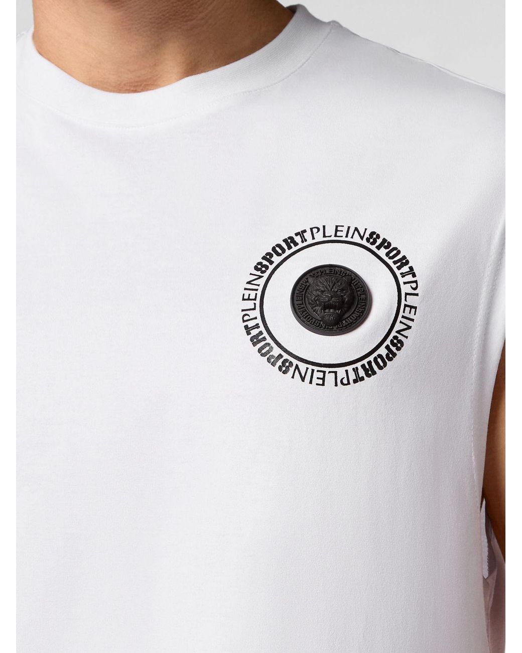Philipp Plein White Jersey Sports Tank Top With Crew Neck And Logo for men