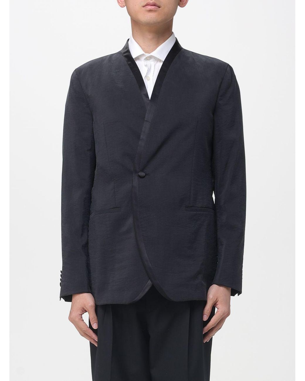 Giorgio Armani Blue Washed Silk Blend Blazer for men