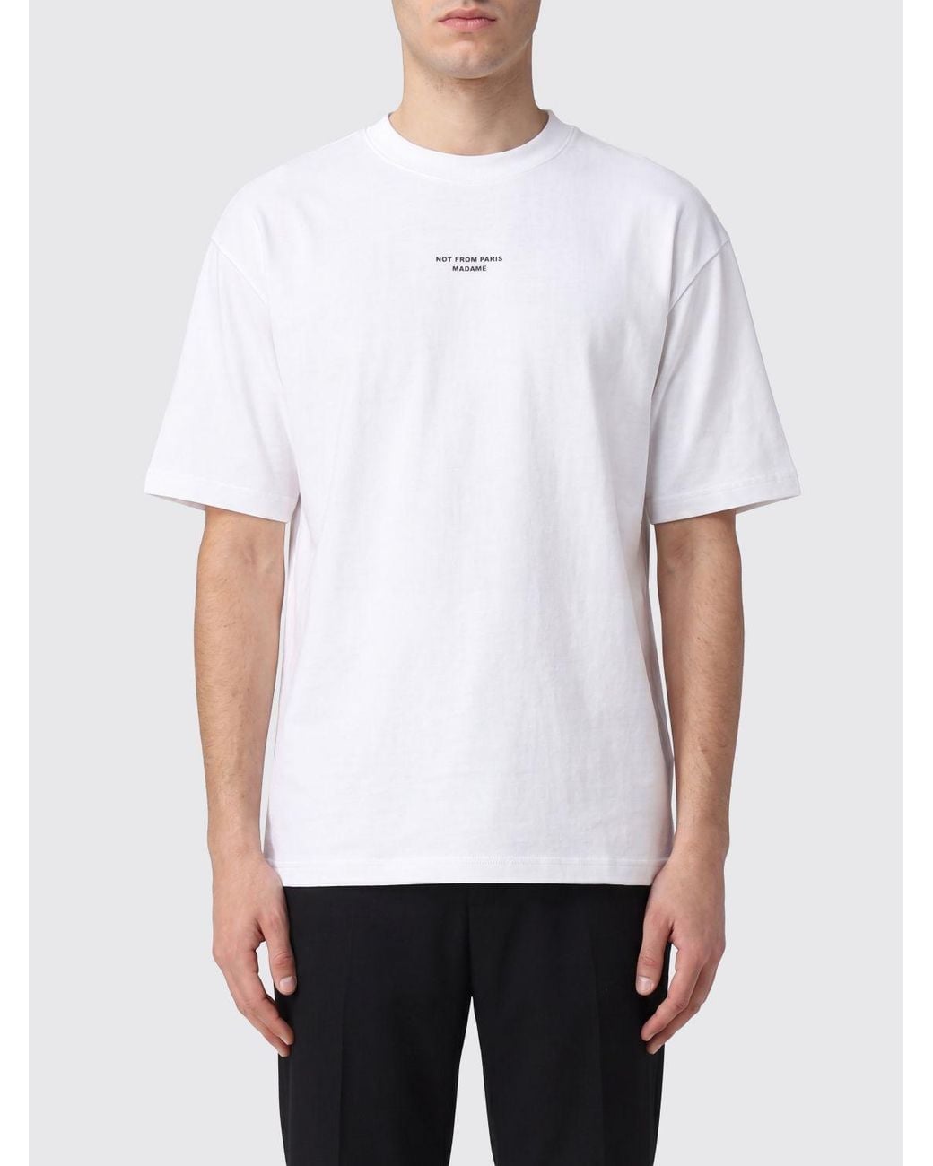 Drole de Monsieur White Cotton T-Shirt With Contrasting Logo And Dropped Shoulders for men
