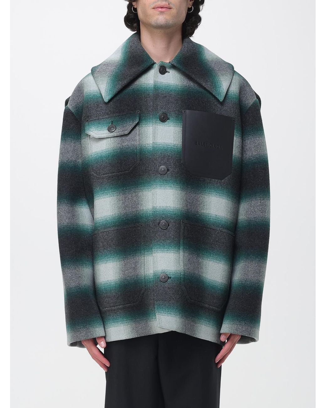 Balenciaga Blue Oversized Check Wool Peacoat With Sailor Collar for men