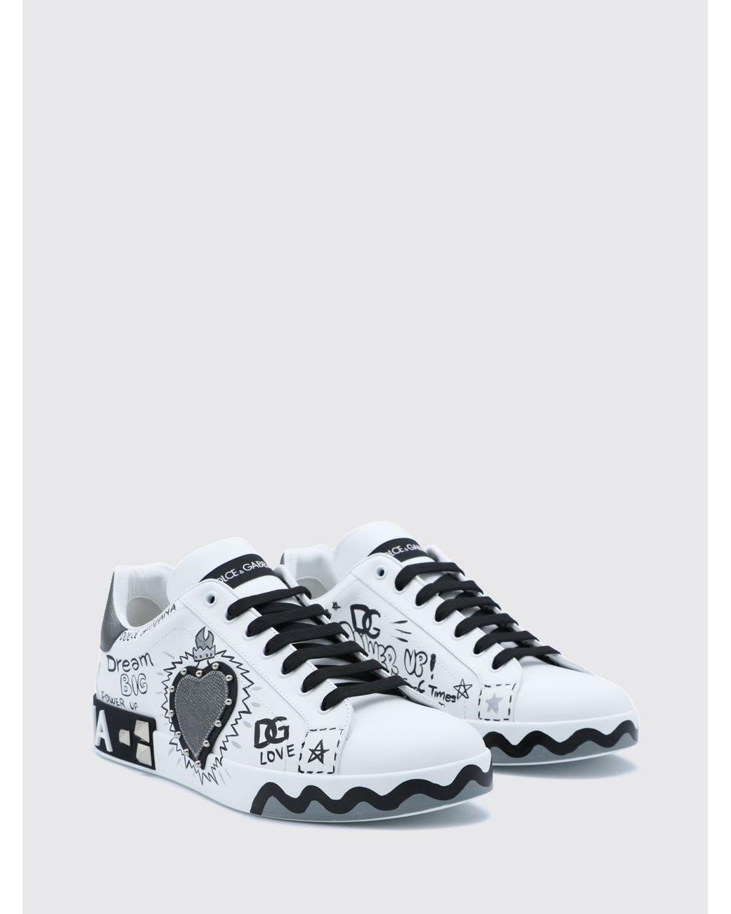 Dolce & Gabbana White Dolce &Amp Gabbana Portofino Studded Calf Leather Sneakers With Lettering Logo for men
