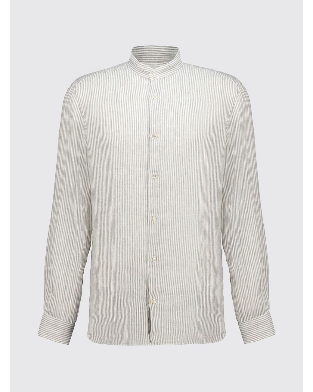 Boglioli Gray Striped Linen Slim Fit Shirt With Mandarin Collar for men