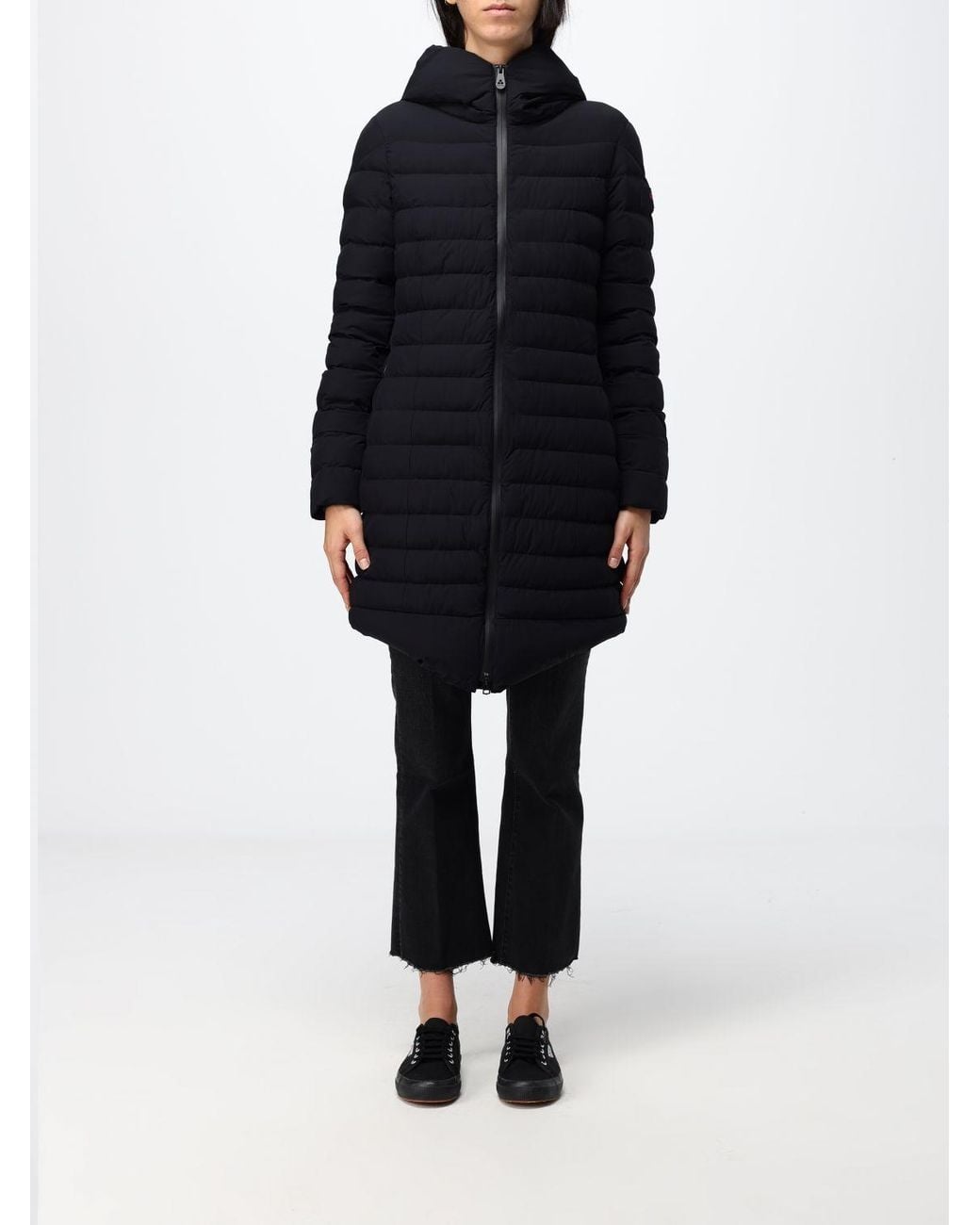 Peuterey Blue Knee-Length Quilted Nylon Down Jacket With Hood And Zip Closure