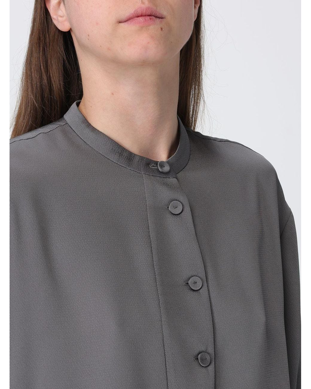 Emporio Armani Gray Satin Mandarin Collar Blouse