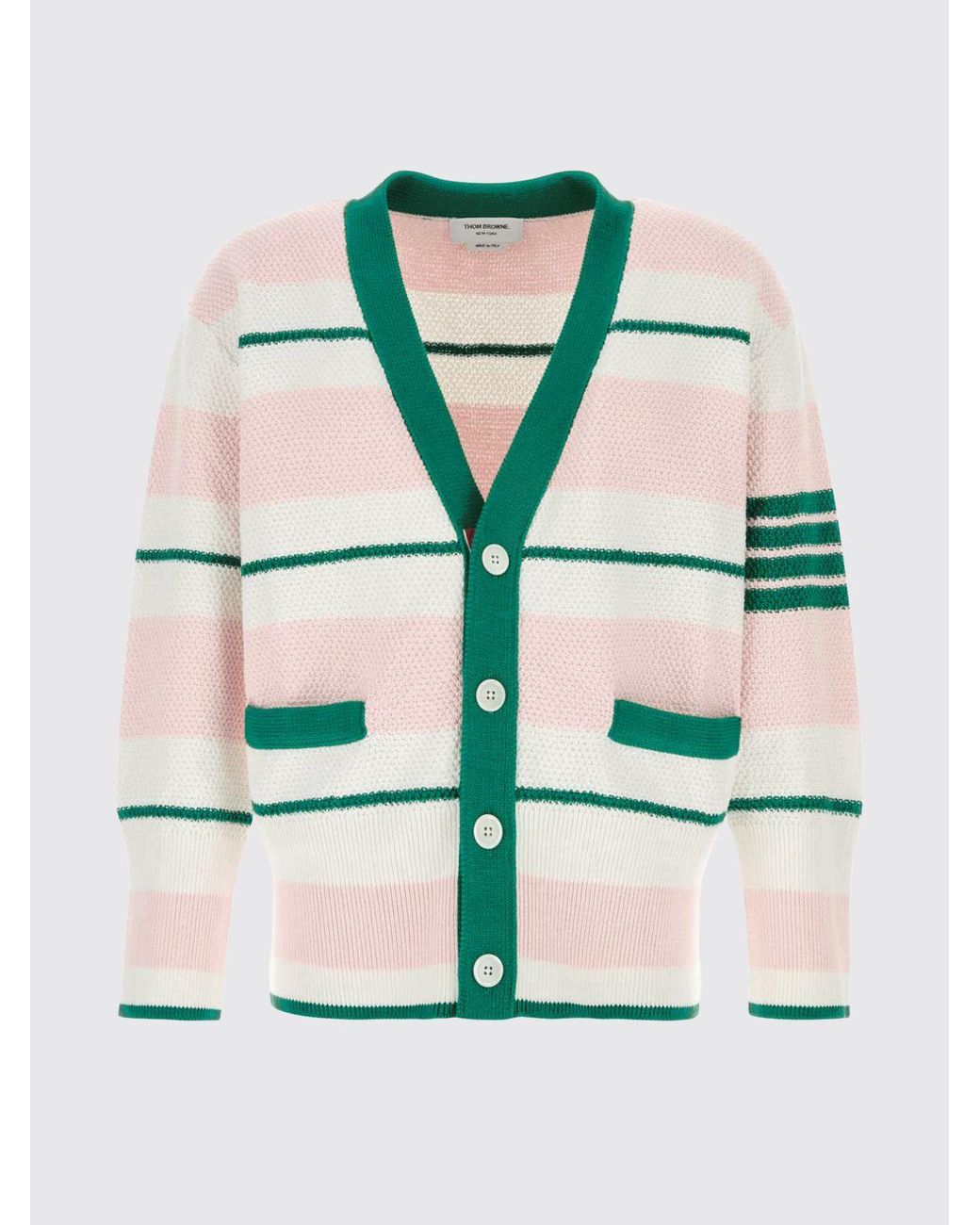 Thom Browne Green Striped Cotton Cardigan for men