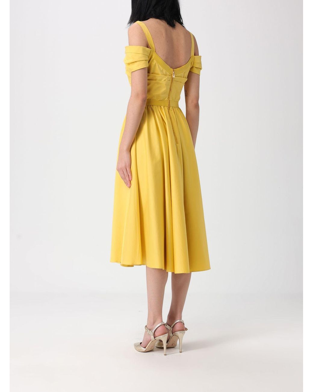 Elisabetta Franchi Yellow Cotton Midi Dress