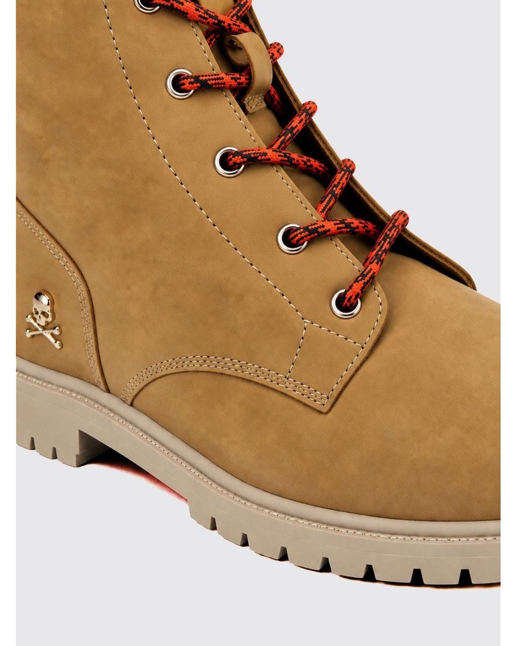 Philipp Plein Natural Lace-Up Nubuck Ankle Boots With Skull Appliqué for men