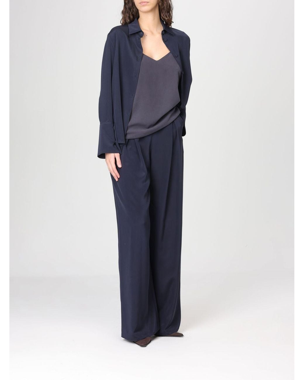 Max Mara Pure Blue Pure Stretch Silk Palazzo Trousers Max Mara