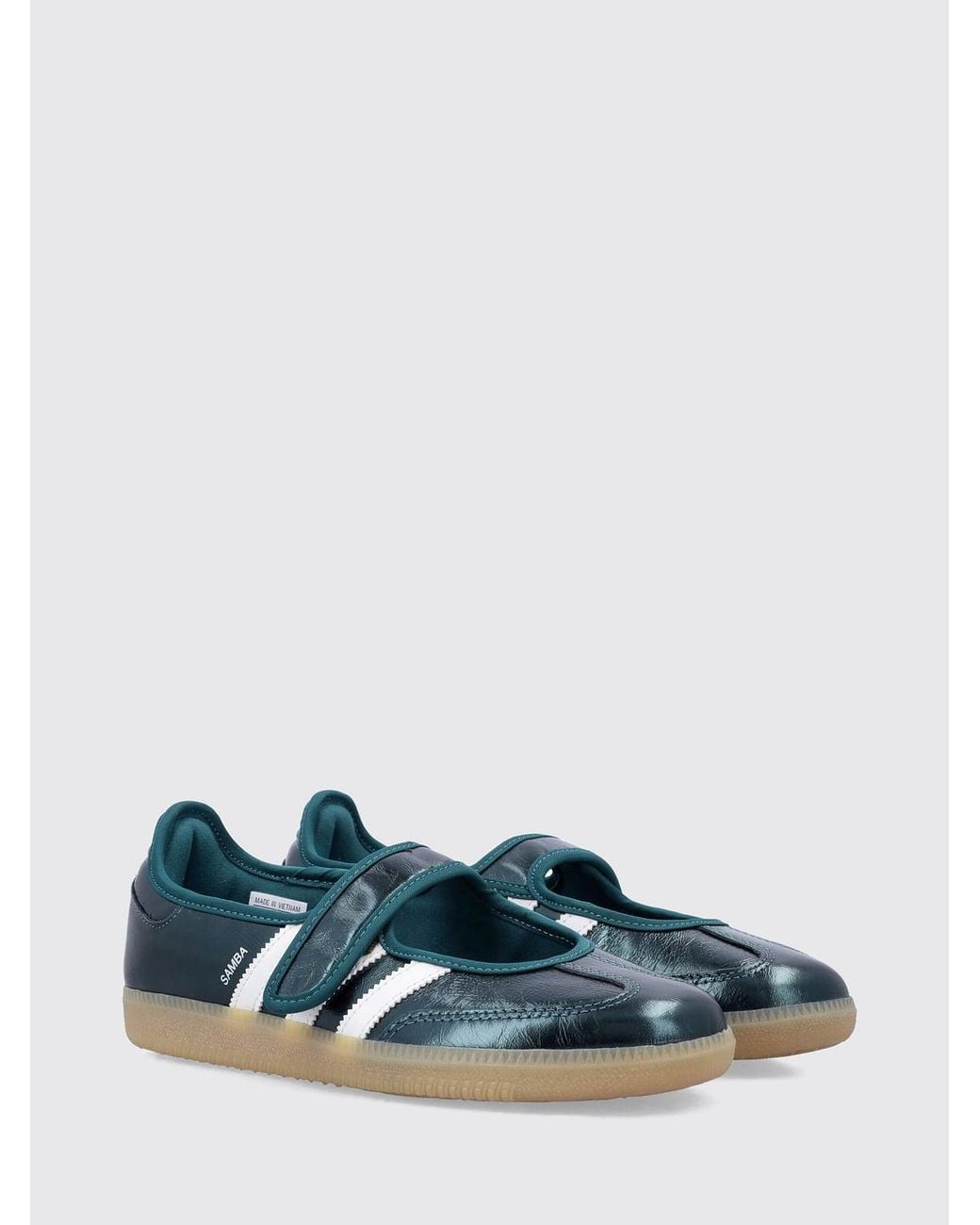 Adidas Originals Blue Samba Jane Laminated Leather Mary Jane Flats With Velcro Strap