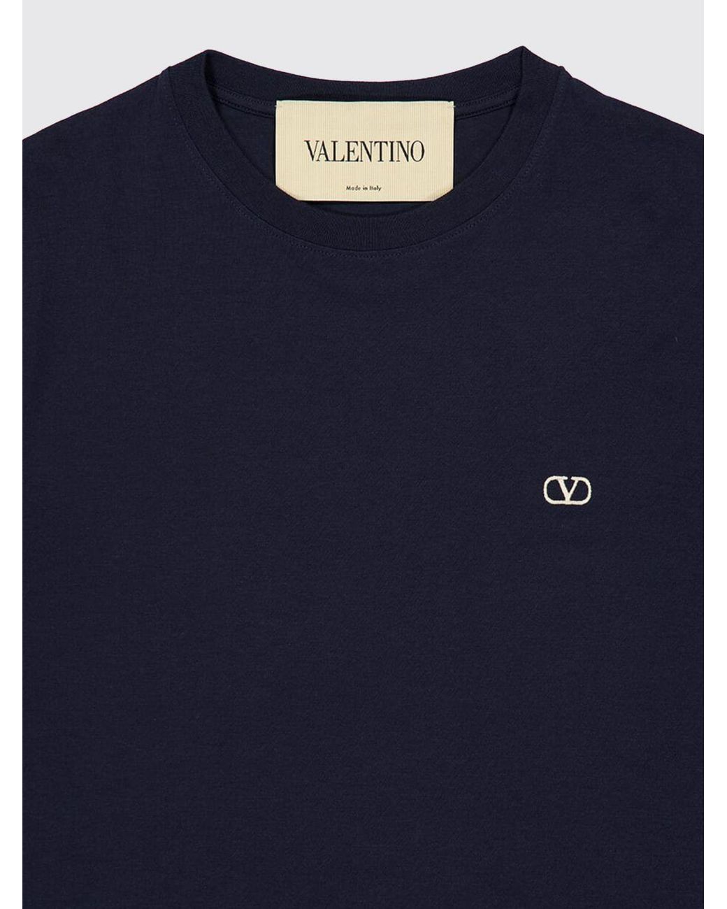 Valentino Garavani Blue Crew Neck Cotton T-Shirt With Vlogo Signature for men