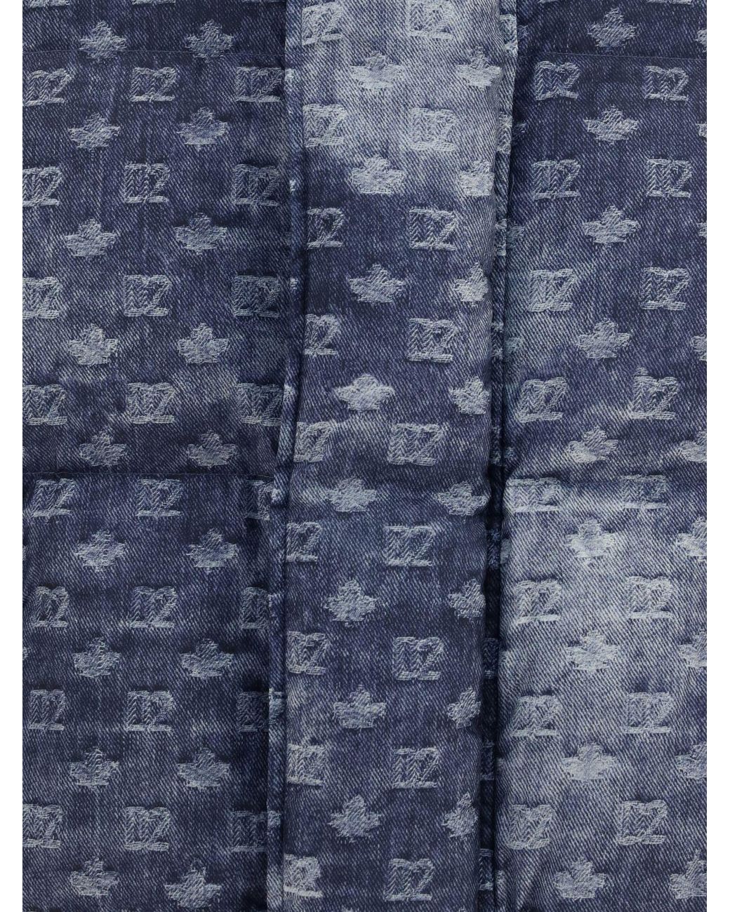 DSquared² Blue Quilted Down Jacket With Hood And Monogram Print for men