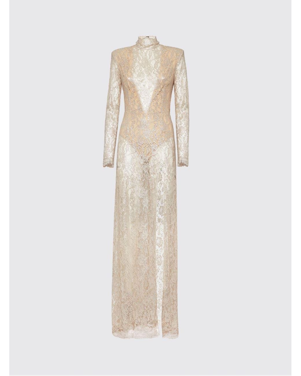 Philipp Plein Natural Lace Long Dress