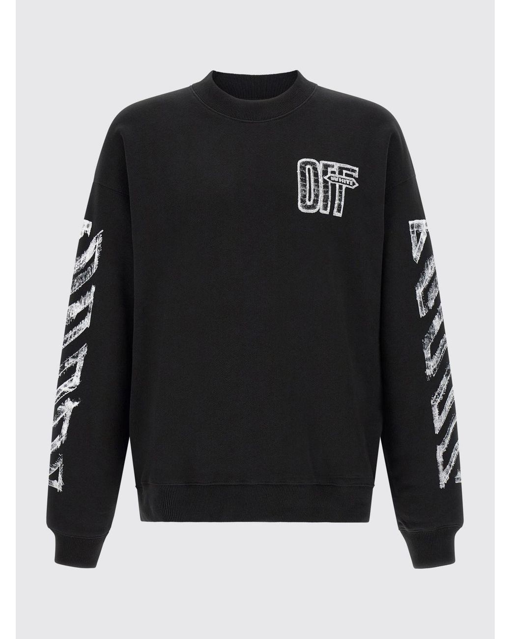 Off-White c/o Virgil Abloh Black Diagonals Print Cotton Crewneck Sweatshirt With Back Arrow Logo for men