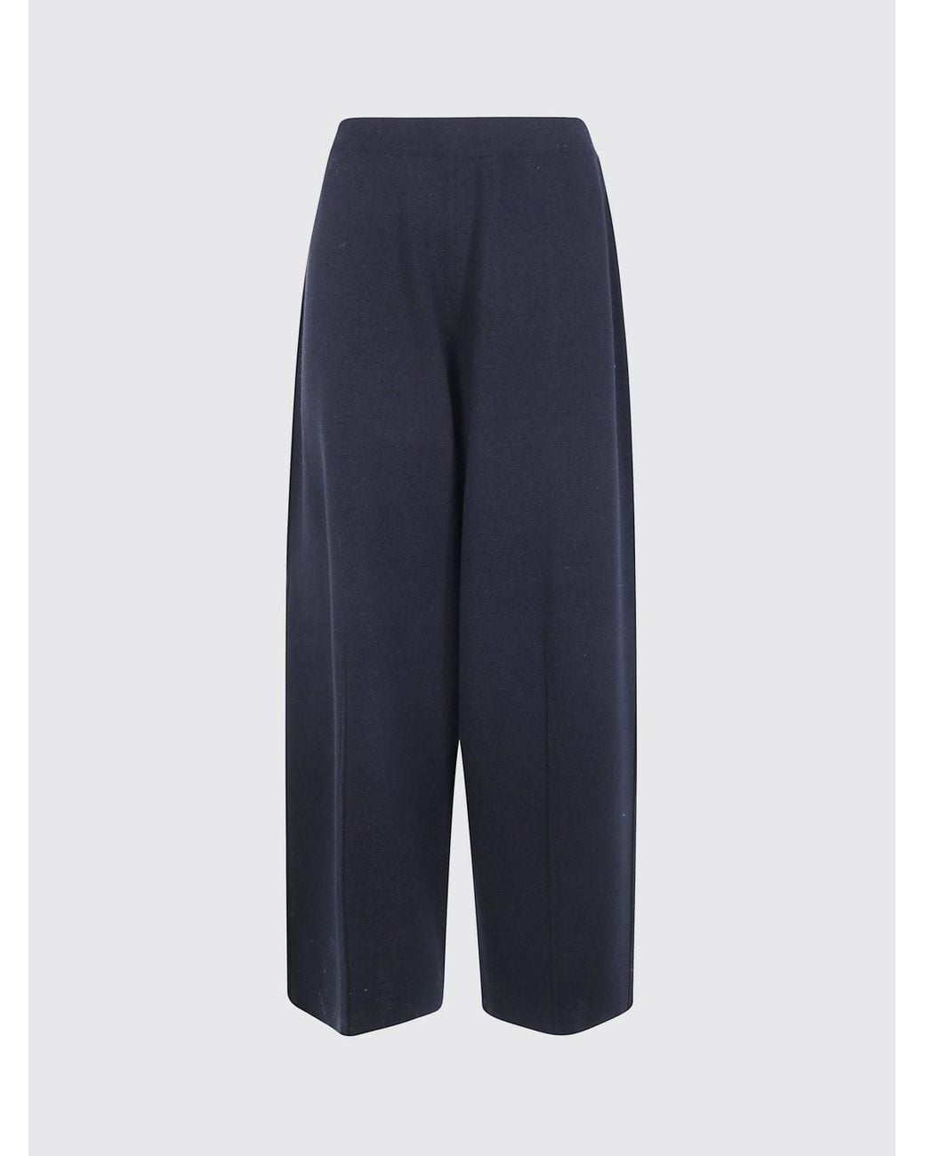 Mrz Blue Pure Virgin Wool Knit Palazzo Trousers With High Elastic Waist