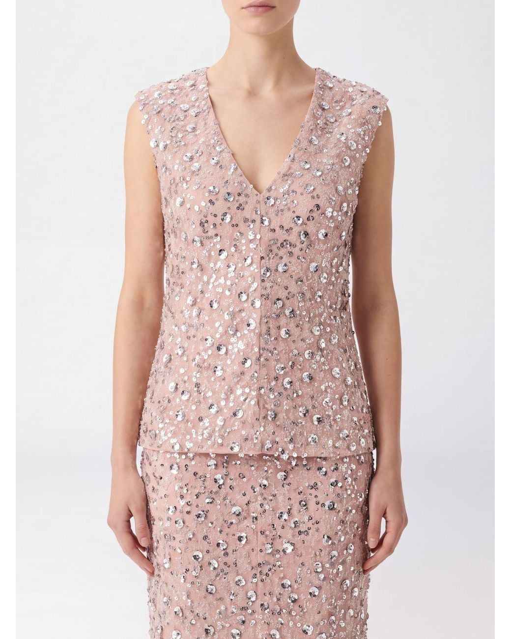 Rabanne Pink Sleeveless Top With A V-Neck And Bead And Sequin Embroidery