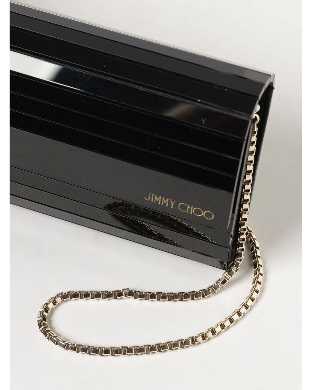 Jimmy Choo Black Sweetie Rigid Plexy Clutch With A Metal Mesh Shoulder Strap