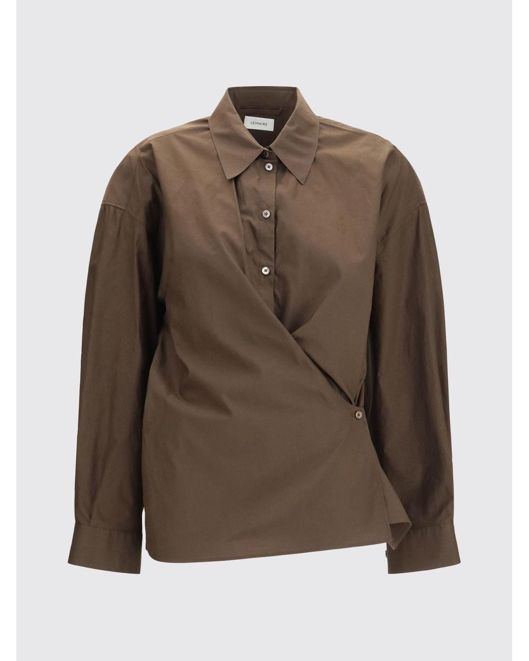 Lemaire Brown Asymmetric Cotton And Silk Blend Shirt With Off-Center Closure
