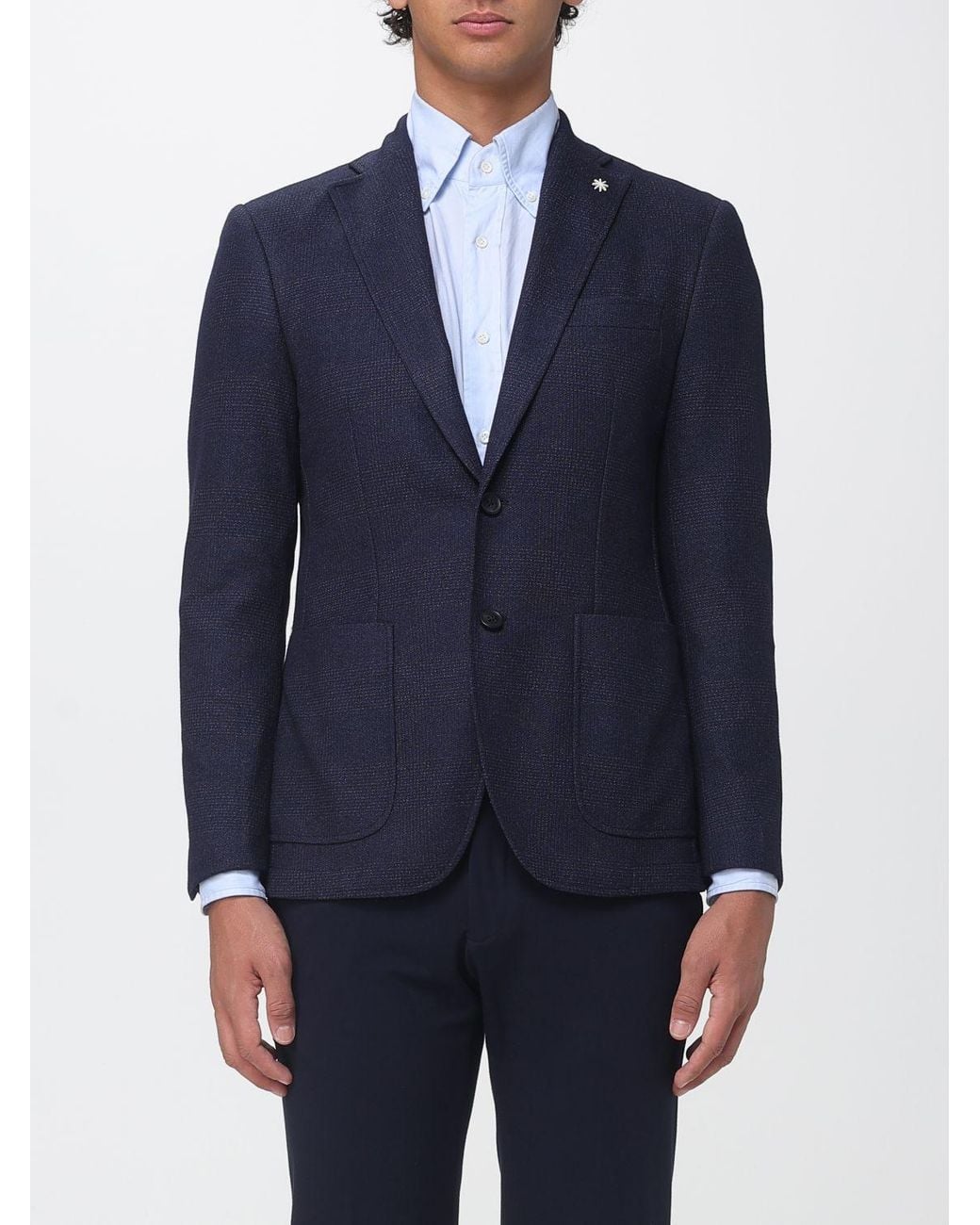 Manuel Ritz Blue Slim Fit Single-Breasted Viscose Blend Blazer With Classic Lapels for men