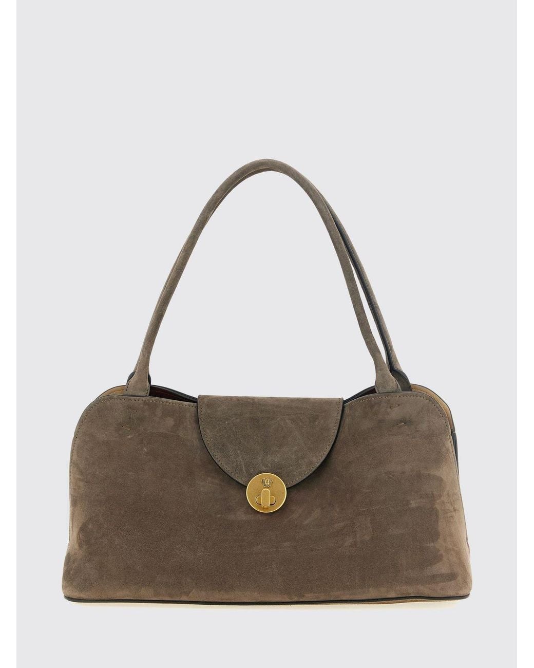 Versace Brown Medium Suede Shoulder Bag With Medusa Hardware And Double Handle
