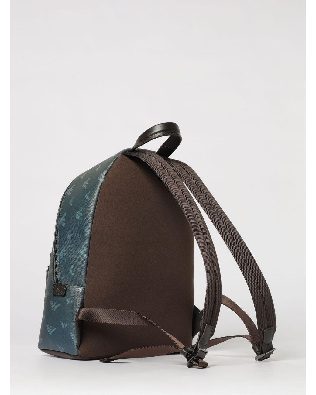 Emporio Armani Gray Coated Cotton Backpack With Printed Monogram for men