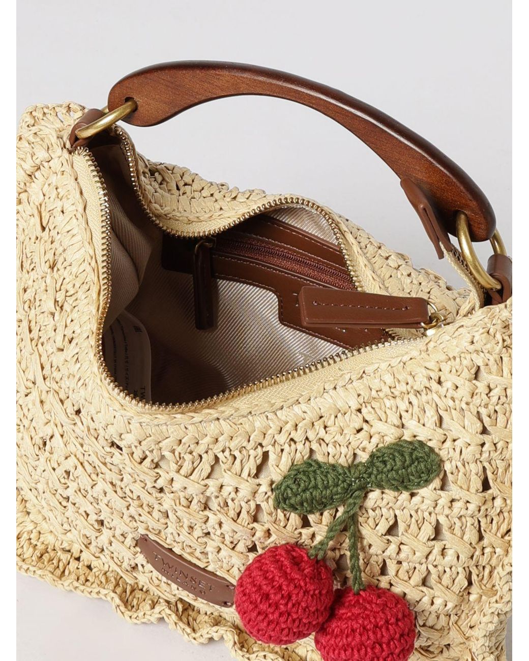 Twinset Metallic Crochet Raffia Bag