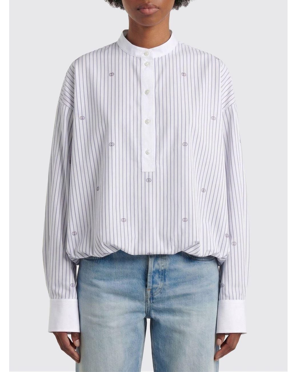 Camisa De Algodón A Rayas Con Monograma Gg Gucci de color White