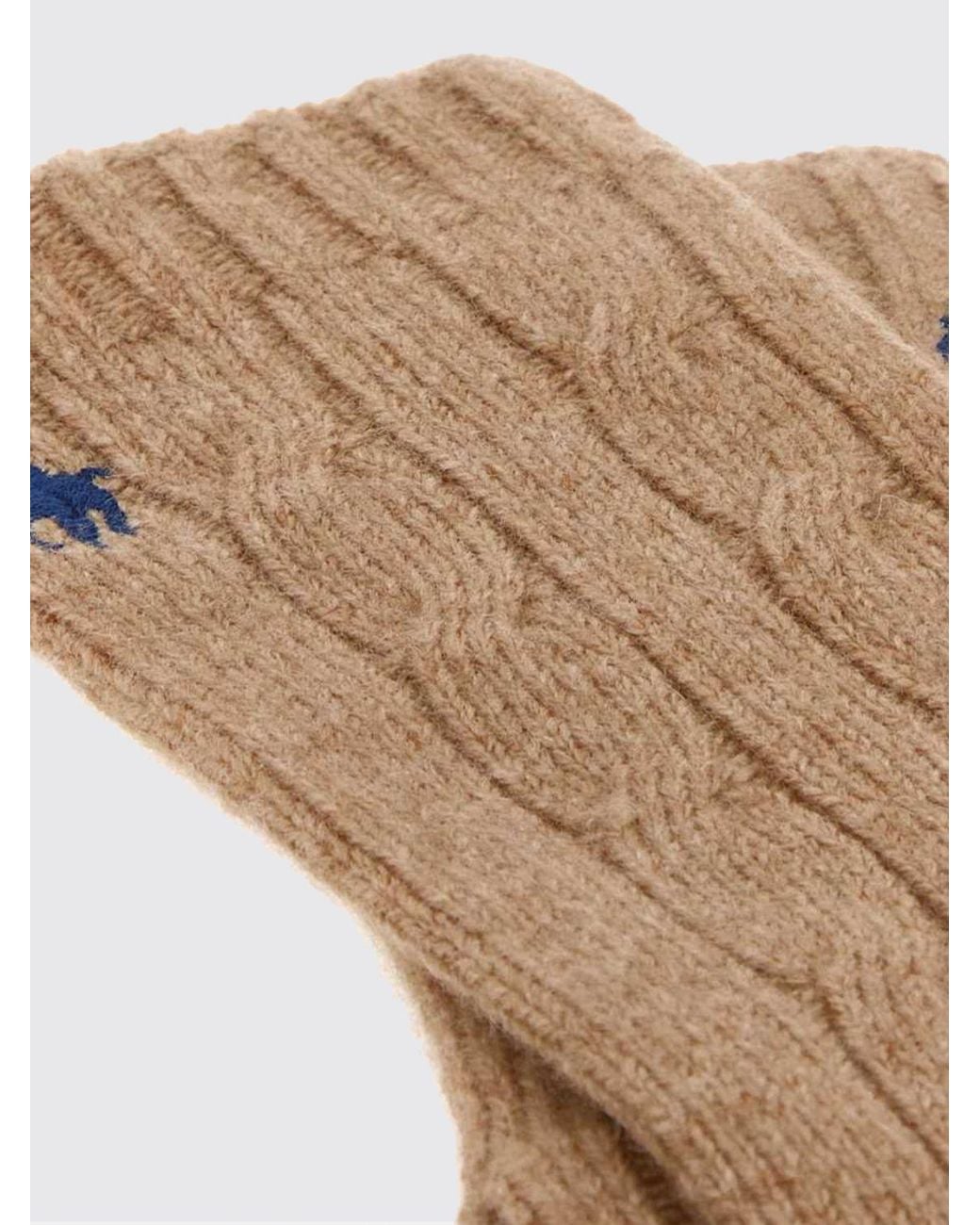 Polo Ralph Lauren Brown Wool And Cashmere-Blend Gloves With Embroidered Logo And Ribbed Cuffs