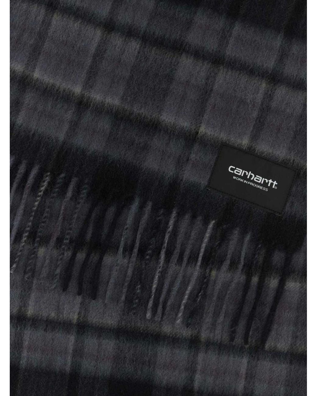 Carhartt Black Parson Check Wool Blend Scarf With Fringed Hem And Logo Patch for men