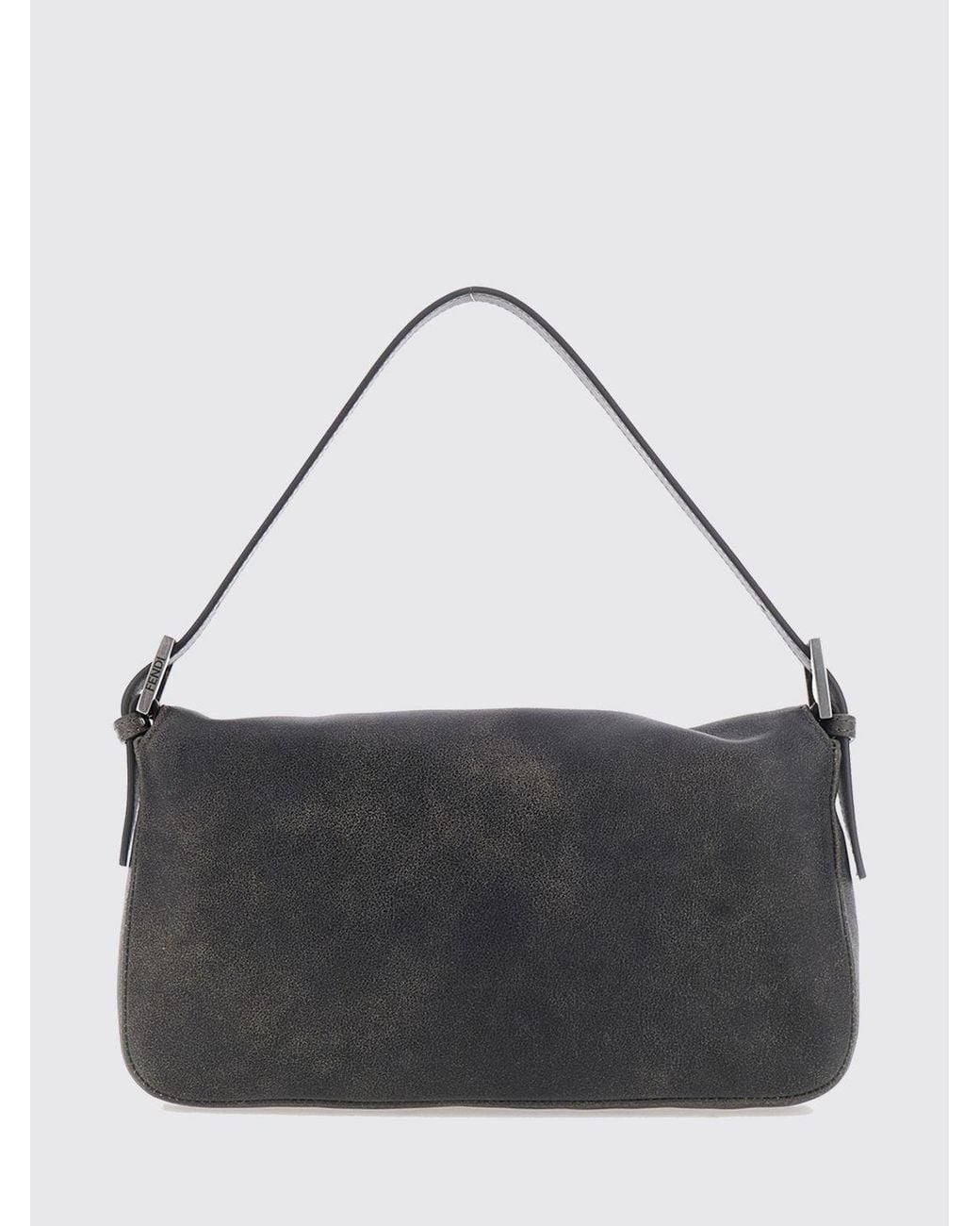 Bolso De Hombro Baguette De Piel De Becerro Estampada Con Logo Fendi de color Black