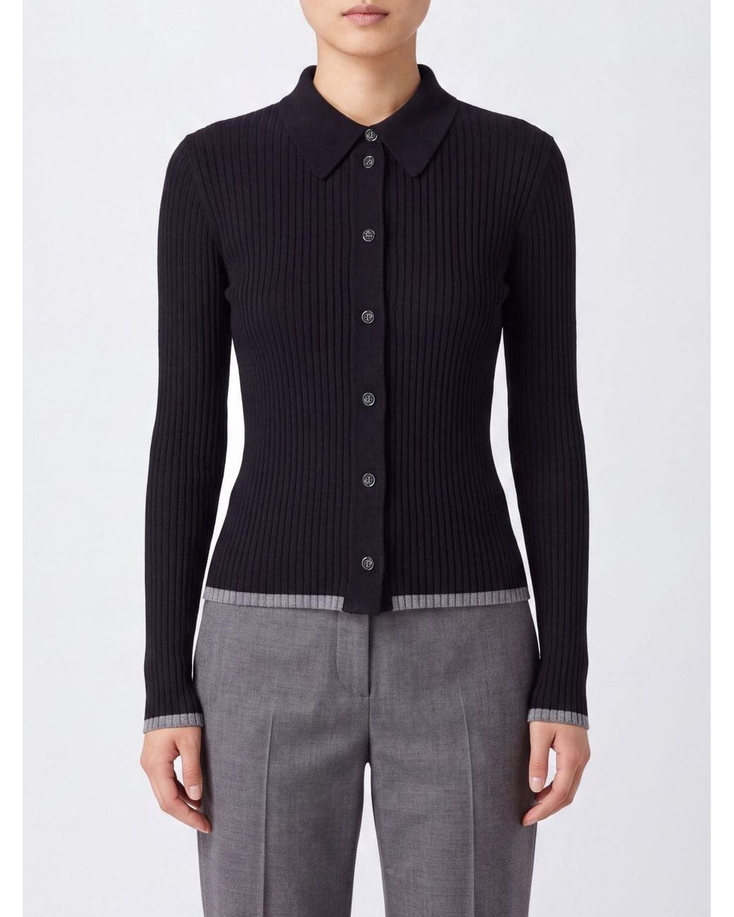 Roberto Collina Blue Slim Fit Ribbed Merino Wool Polo Cardigan