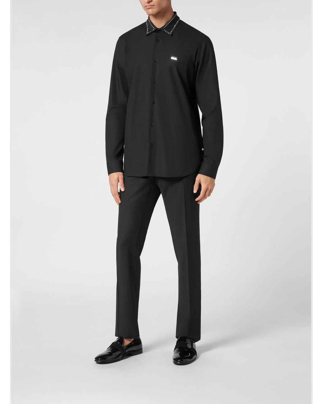 Philipp Plein Black Cotton Shirt With Studs for men