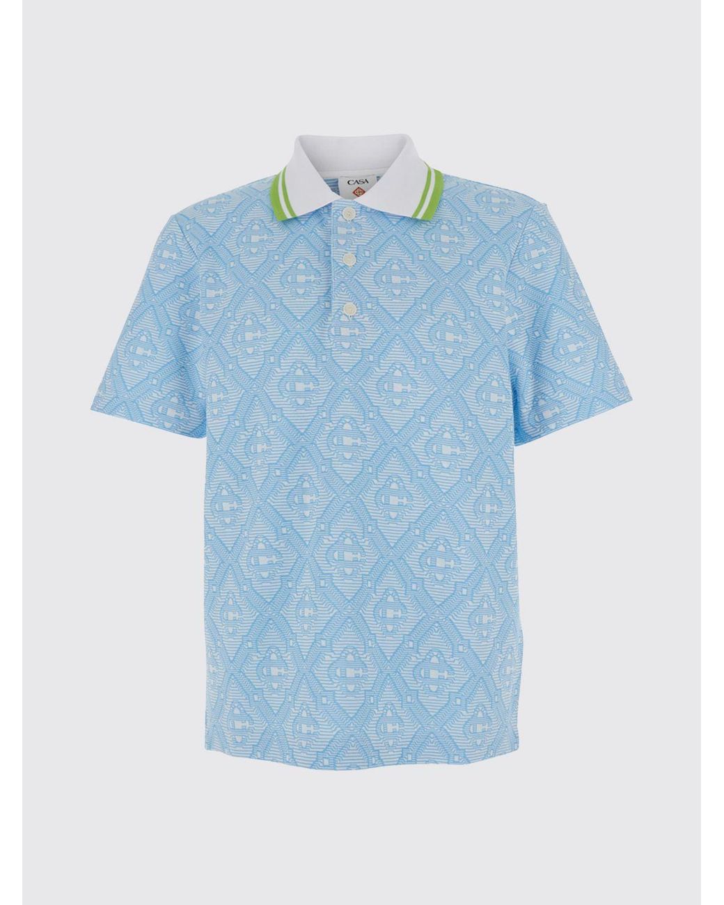 Casablanca Blue Cotton Polo Shirt With All-Over Logo for men