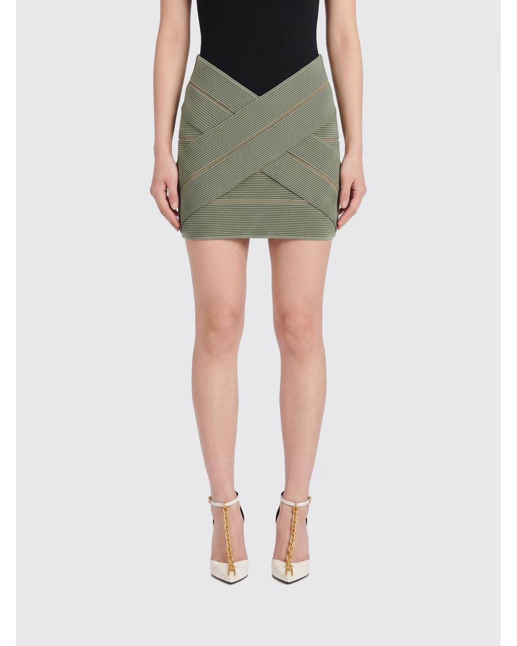 Balmain Green Jersey Mini Skirt